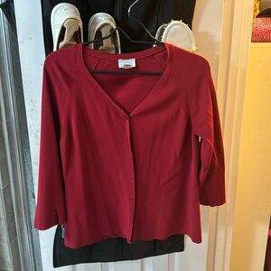 Red button-down sweater